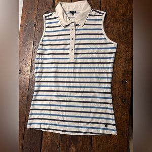 White with blue stripes. MDC luxury golf attire tank top.
